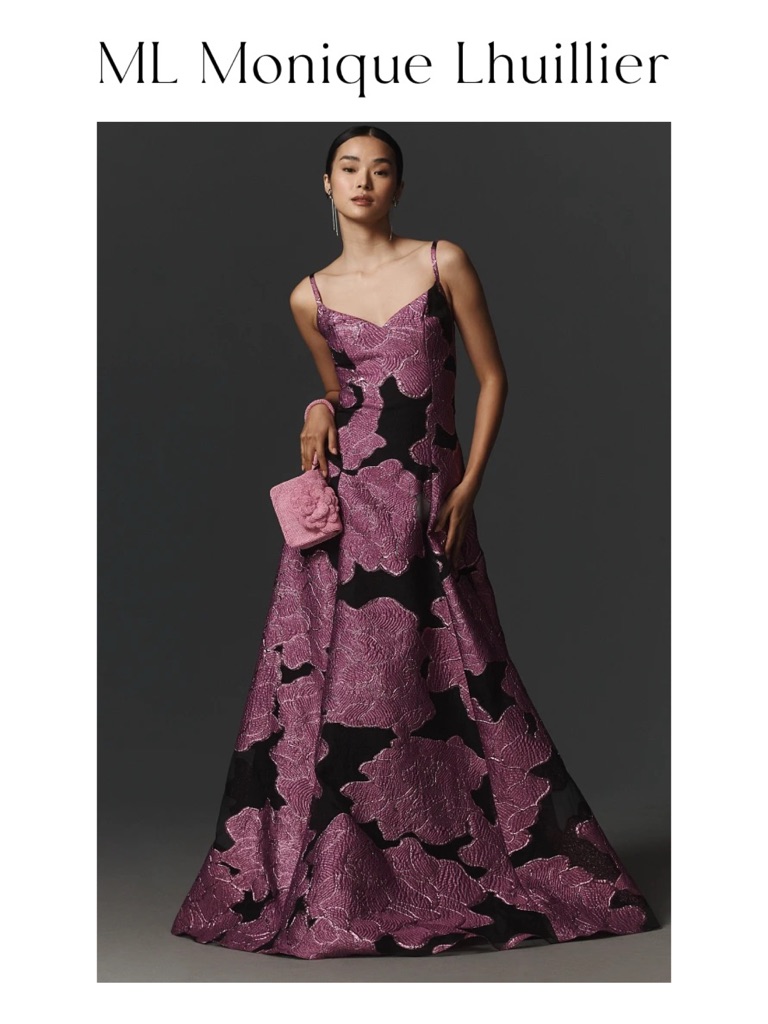 Ml Monique Lhuillier Mariele Metallic Floral Jacquard Gown